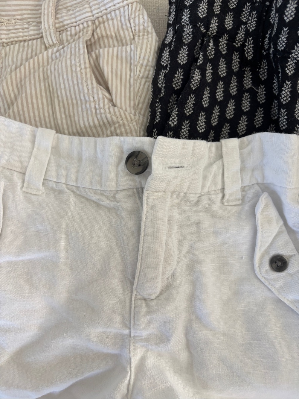White Linen Blend Shorts with Button Closure